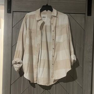 Aerie Cream and Tan Checkered Flannel